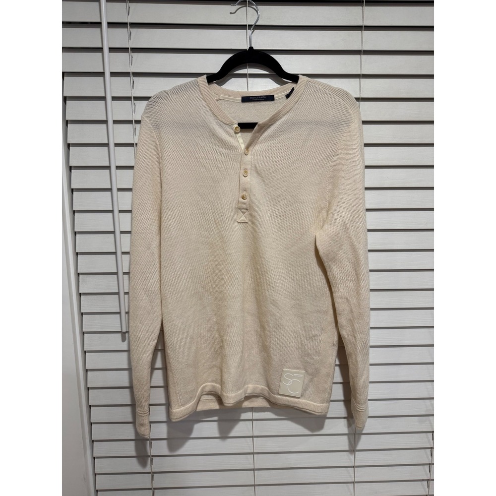 Scotch & Soda Amsterdam Couture Beige Cotton Blend Henley Shirt M‎